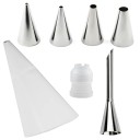 Conjunto de 7 peças de ferramentas de pastelaria para decoração de bolos com bicos metálicos, saco e acoplador para trabalho preciso 6