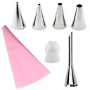 Conjunto de 7 peças de ferramentas de pastelaria para decoração de bolos com bicos metálicos, saco e acoplador para trabalho preciso 8