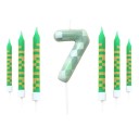 Conjunto de 7 velas de aniversário verdes Tema Pixel Decorações de Bolo Videogame Velas com números 0–9 Festa de Aniversário 9,5x0,8cm 8