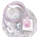 Conjunto de acessórios de silicone para carregador de iPhone 5 em 1 Borboleta Rosa Capa Protetora Cabo de Carregamento Organizador de Cabos Design Elegante 1