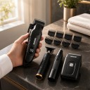 Conjunto de aparadores 4 em 1 Máquina de cortar cabelo Aparador de barba Aparador de nariz e Máquina de barbear com lâmina LED display USB Preto 3