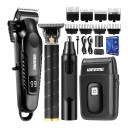 Conjunto de aparadores 4 em 1 Máquina de cortar cabelo Aparador de barba Aparador de nariz e Máquina de barbear com lâmina LED display USB Preto 1