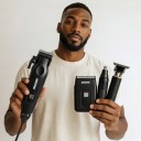 Conjunto de aparadores 4 em 1 Máquina de cortar cabelo Aparador de barba Aparador de nariz e Máquina de barbear com lâmina LED display USB Preto 4