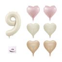 Conjunto de balões de aniversário 81 cm número bege 6 pcs coração 46 cm rosa bege castanho decoração para festa rolo de fita 10