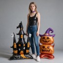 Conjunto de balões insufláveis 2 pcs Casa Assustadora 150 x 106 cm e abóbora 150 x 70 cm Balões de Folha Pretos e Laranjas Decoração para Halloween 3