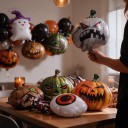 Conjunto de balões insufláveis de Halloween 8 pcs 25 x 24 cm Balões de folha Abóbora Caveira Olho Mão e espírito Decoração e adorno de Halloween 4