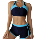 Conjunto de bikini deportivo de dos piezas para mujer con top de cremallera de poliéster y elastano, pantalones cortos de baño para playa y natación 4