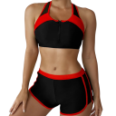 Conjunto de bikini deportivo de dos piezas para mujer con top de cremallera de poliéster y elastano, pantalones cortos de baño para playa y natación 1