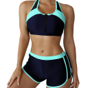 Conjunto de biquíni desportivo feminino de duas peças com top com fecho de correr em poliéster e elastano, calções de banho para a praia e natação 5