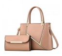 Conjunto de bolsas femininas 2 pcs Bolsa de mão com alça 31 x 12 x 23 cm e carteira 21 x 4 x 13 cm em pele sintética com riscas 2