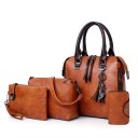 Conjunto de bolsas femininas 4 pcs Bolsa de mão 25 x 23 x 12 cm Pequena bolsa de ombro Clutch e porta-cartões em pele sintética 3