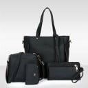 Conjunto de bolsos para mujer 4 piezas Bolso grande con borlas Bolso pequeño de hombro Clutch y estuche para documentos de piel PU 1