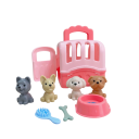 Conjunto de brinquedos de plástico para crianças Caixa de transporte para cães Figuras de cães com tigela, escova e osso Jogo de cuidador 4