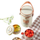Conjunto de caixas térmicas para almoço 400 ml e 600 ml Aço inoxidável Recipiente isolado À prova de fugas Micro-ondas Caixa infantil com urso e talheres 14