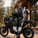 Conjunto de camiseta de motocross de manga larga y pantalones con paneles laterales blancos y letras doradas para motocross, enduro y quad negro 5