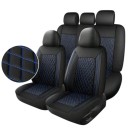 Conjunto de capas de banco para 5 lugares 9 pcs Capas universais pretas em pele sintética com costura em losango e espuma PE para automóvel 4