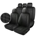 Conjunto de capas de banco para 5 lugares 9 pcs Capas universais pretas em pele sintética com costura em losango e espuma PE para automóvel 3