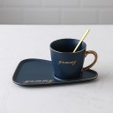 Conjunto de chá cerâmico chávena 260 ml com prato e colher Asa Dourada e inscrição decorativa Prato Alongado 20 x 14 cm com espaço 3