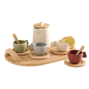 Conjunto de Chá de Madeira para Crianças Montessori com 1 Chaleira, 4 Chávenas, 4 Pratos e Colheres Sem BPA para Brincar aos Cozinheiros 7