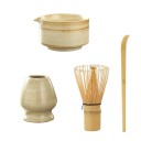 Conjunto de Chá Matcha Japonês 4 pcs Conjunto Completo em Bambu com Tigela, Batedor, Colher Medidora e Suporte Cerâmico 1