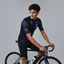 Conjunto de Ciclismo Masculino Camisola de Manga Curta e Calções com Almofada 90 % poliéster e 10 % Lycra Azul escuro riscado e preto 2