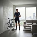 Conjunto de Ciclismo Masculino Camisola de Manga Curta e Calções com Almofada 90 % poliéster e 10 % Lycra Azul escuro riscado e preto 6