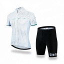 Conjunto de Ciclismo Masculino Camisola de Manga Curta e Calções com Almofada 90 % poliéster e 10 % Lycra Camisola branca com bolinhas e calções 1