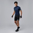 Conjunto de Ciclismo Masculino Camisola de Manga Curta e Calções com Suspensório Branco e Almofada 90 % poliéster e 10 % Lycra Azul Escuro 4