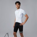 Conjunto de Ciclismo Masculino Camisola de Manga Curta e Calções com Suspensório e Almofada 90 % poliéster e 10 % Lycra Branco e Preto 3