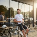 Conjunto de Ciclismo Masculino Camisola de Manga Curta e Calções com Suspensório e Almofada 90 % poliéster e 10 % Lycra Camisola branca e calções 7