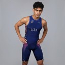 Conjunto de Ciclismo Masculino Camisola Sem Mangas e Calções Material Elástico 80 % Poliéster e 20 % Spandex Azul Escuro com Estrelas e Listas 4