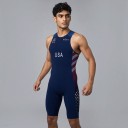 Conjunto de ciclismo masculino Camisola sem mangas e calções Material elástico 80 % poliéster e 20 % spandex Azul escuro com riscas vermelhas 4