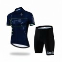 Conjunto de ciclismo para hombre Camiseta de manga corta y pantalones cortos con almohadilla 90 % poliéster y 10 % Lycra Camiseta azul oscuro 1