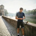 Conjunto de ciclismo para hombre Camiseta de manga corta y pantalones cortos con tirantes blancos y almohadilla 90 % poliéster y 10 % Lycra Azul 5