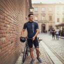 Conjunto de ciclismo para hombre Jersey de manga corta y pantalones cortos con tirantes y almohadilla 90 % poliéster y 10 % Lycra a rayas azul 6