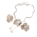 Conjunto de colar 42,5+7 cm brincos 5 cm Joias românticas em cobre com flores tendência para mulheres Conjunto elegante Colar + brincos 7