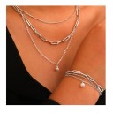 Conjunto de colar e pulseira em aço inoxidável com pérolas delicadas - Joias de luxo para senhora, acessório elegante 5