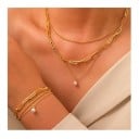 Conjunto de collar y pulsera de cadenas de múltiples capas de acero inoxidable con perlas delicadas Joyas de lujo para mujeres accesorio 3