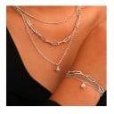 Conjunto de collar y pulsera de cadenas de múltiples capas de acero inoxidable con perlas delicadas Joyas de lujo para mujeres accesorio 5