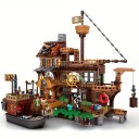 Conjunto de Construção para Crianças Fortaleza Pirata 39 x 11 x 55 cm 675 pcs Porto Pirata com Barco Conjunto de Construção Aventura Idade 6+ 6