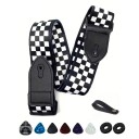 Conjunto de correias para guitarra 10 pcs preto e branco em PU e algodão com palhetas e acessórios para ukulele e baixo com estojo para palhetas 1