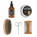 Conjunto de crescimento de barbas 5 em 1 para homens Óleo essencial Cera hidratante Pente e escova de bambu Tesouras de estilização Cuidados com o bigode e a barba 4