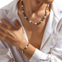 Conjunto de cuentas pulsera 18+5 cm y collar 45+7 cm Joyería vintage africana unisex de aleación Accesorio étnico estiloso 2