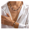 Conjunto de cuentas pulsera 18+5 cm y collar 45+7 cm Joyería vintage africana unisex de aleación Accesorio étnico estiloso 4