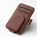 Conjunto de dois suportes para carro para óculos, cartões, bilhetes e caneta para o visor, fixação magnética, plástico resistente e couro 5