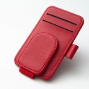 Conjunto de dois suportes para carro para óculos, cartões, bilhetes e caneta para o visor, fixação magnética, plástico resistente e couro 4