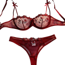 Conjunto de encaje para mujer con sujetador y braguitas con bordado floral de nylon y elastano para uso diario y lencería 2