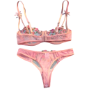 Conjunto de encaje para mujer con sujetador y braguitas con bordado floral de nylon y elastano para uso diario y lencería 4