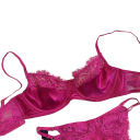 Conjunto de encaje para mujer, sujetador y bragas con superficie lisa, elastano y poliéster para uso diario de lencería 9