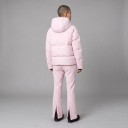 Conjunto de esquí para mujer, chaqueta acolchada con capucha y pantalones de esquí con perneras anchas, conjunto rosa para esquiar y deportes 5
